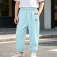 thumbnail image 6 of CUZIBR Girls Toddler Summer Pants Elastic Ankle Jogger Pants With Cute Patch Side Pockets Solid Color Loose Lightweight Outdoor Play Beach Trousers For Kids,Blue,3-4 Years, 6 of 7