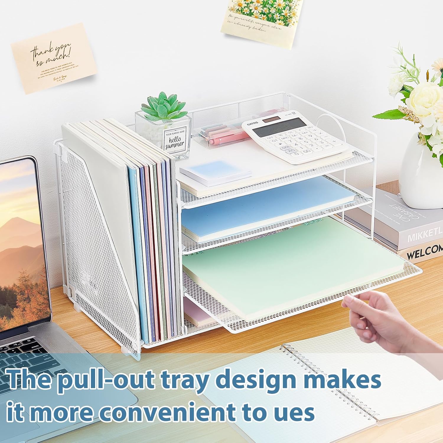 OPNCIE Desk Organizers and Accessories, 4 Tier Paper Letter Tray File Organizer, Office Organization Storage Desk Accessories Workspace Desktop Organizer for Classroom Office Supplies Decor, White