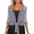 thumbnail image 2 of Glitter Bolero Shrug for Women Half Sleeve Sparkle Sheer Mesh Shiny Silk Lightweight Tie Front Dressy Cropped Cardigans, 2 of 6
