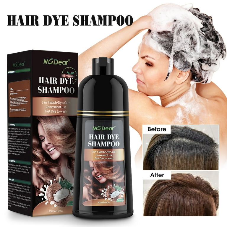 Democe Natural Brown Hair Dye Shampoo, 500ml, Herbal 3-in-1 Gray