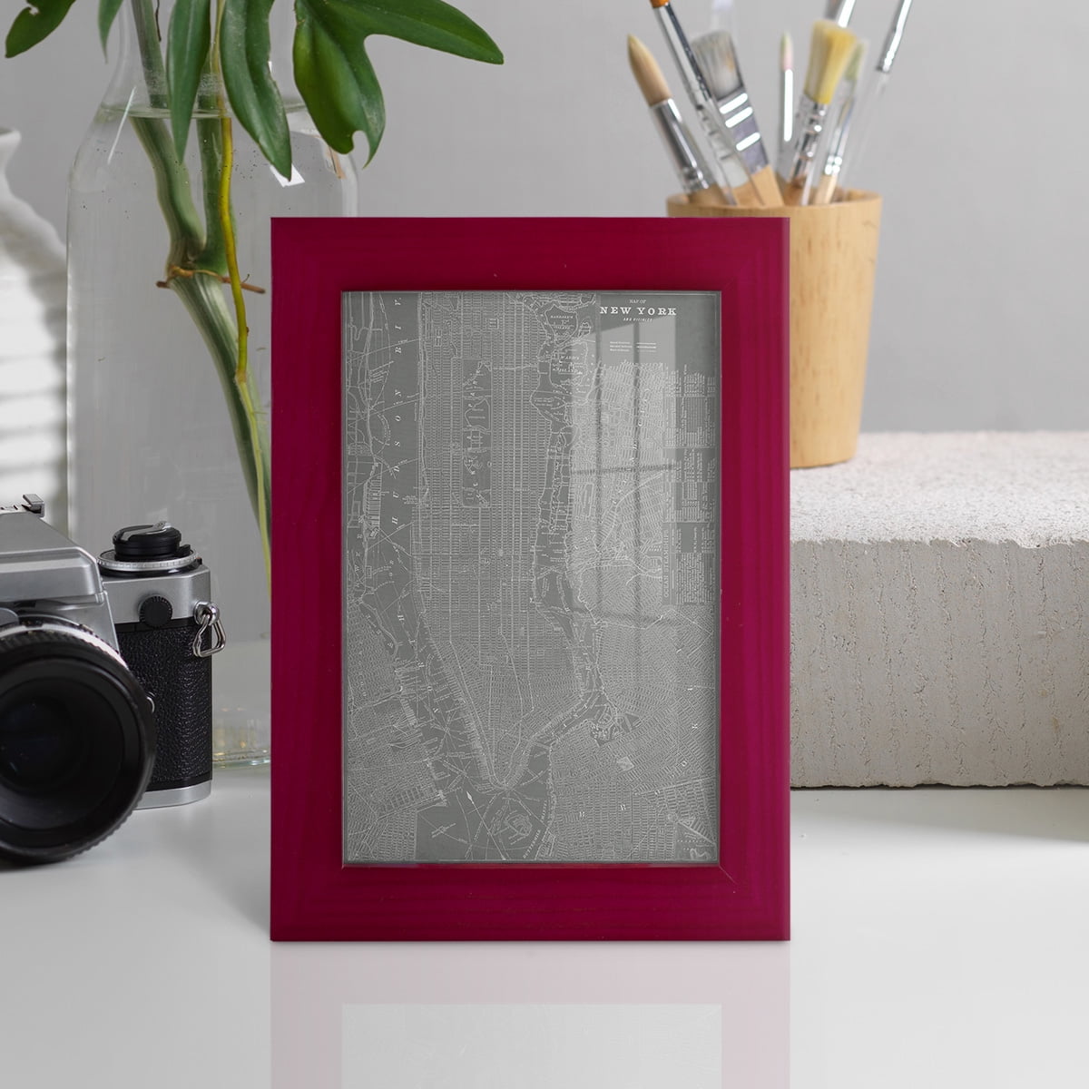 City Map of New York -Framed Print w/glass-Cherry Red