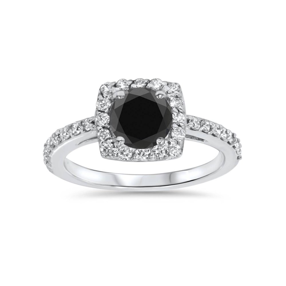 Pompeii3 1 3/8ct Diamond & Black Engagement Ring 14K White Gold