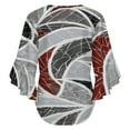 thumbnail image 6 of Abstract Red Grey Mosaic Art Women's V-Neck Blouse With 3/4 Ruffled Bell Sleeves Casual Top Ladies Blouses, 6 of 7