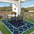 thumbnail image 2 of DEORAB Outdoor Rugs Waterproof Plastic Straw Mat 8'x10' Reversible for RV Patio Deck Beach Navy Blue & Jade Green, 2 of 6