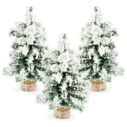AuldHome Design Mini Christmas Trees (3-Pack, 10-Inch, Flocked); Canadian Pine Greenery Tabletop Holiday Decor