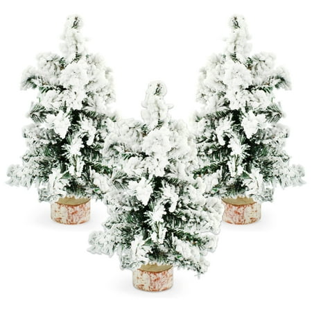AuldHome Design Mini Christmas Trees (3-Pack, 8-Inch, Flocked); Canadian Pine Greenery Tabletop Holiday Decor