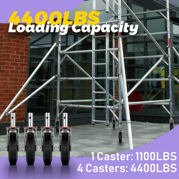 8" Scaffolding Wheels Set of 4, Heavy Duty Locking Casters 4400 LBS Capacity, Locking Stem Casters with Brake, Replacement for Scaffold, Shelves, and Workbench