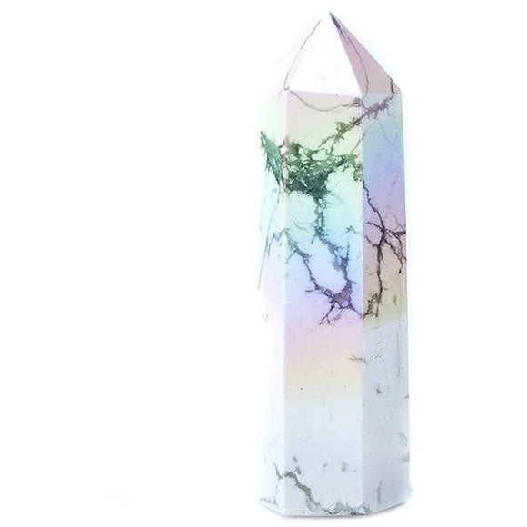 Natural Aura Howlite Crystal Point Electroplating Healing Stone Energy White Quartz Decor Reiki Tower Gifts -B
