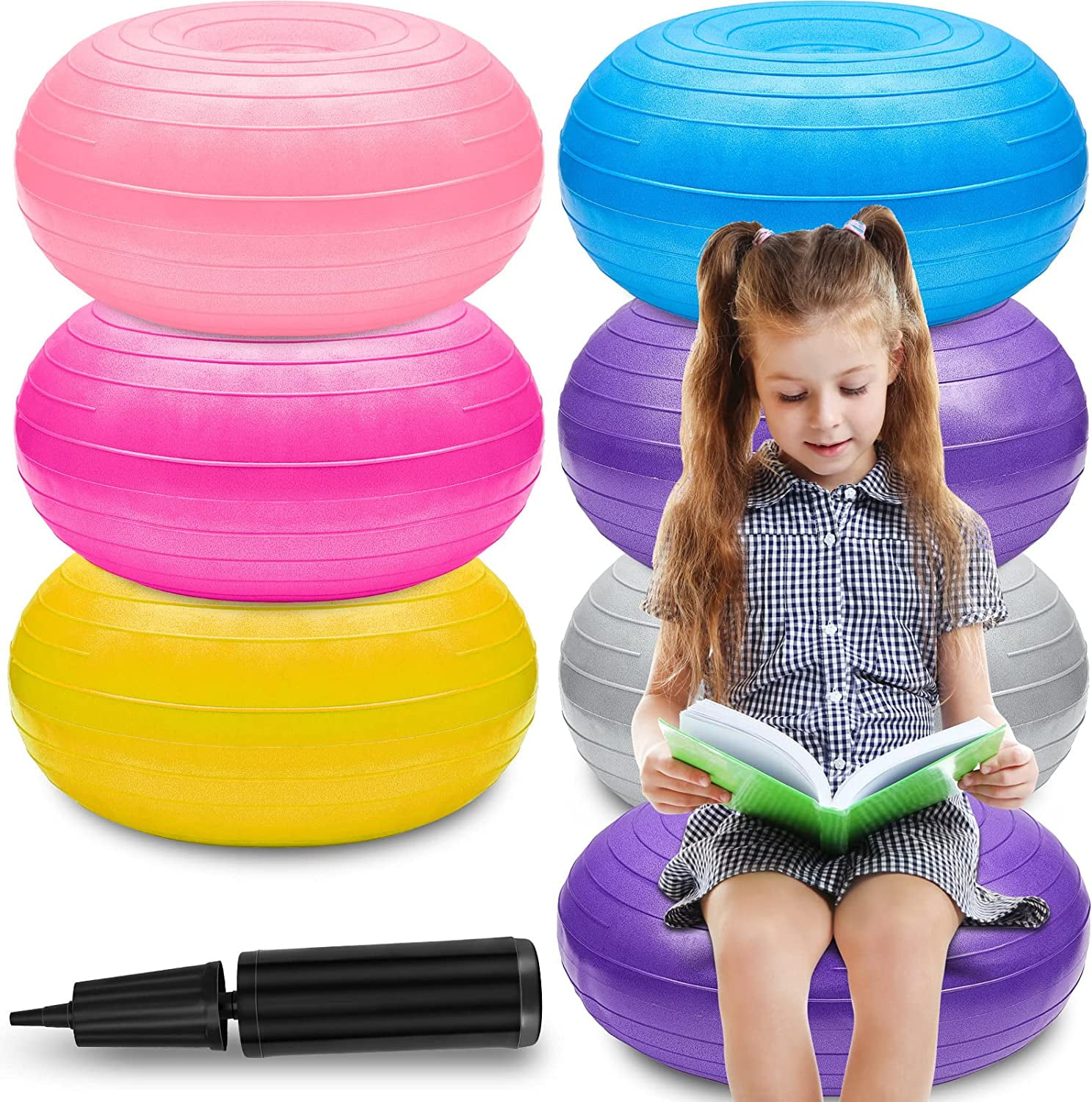 Lewtemi 8 Pcs Flexible Seating For Classroom 16. 8 Inch Inflatable Yoga Ball Chairs Donut Exercise Ball Chair Cushion Seat With Inflator