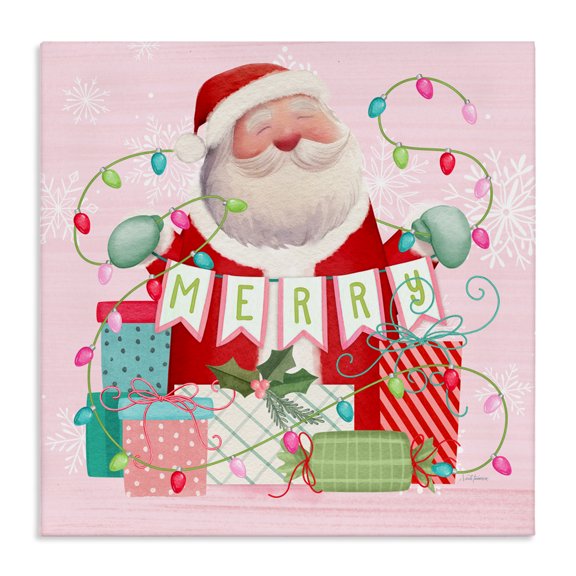 Stupell Industries Merry Pinkmas Santa Canvas Wall Art design by Nicole Tamarin, 17 x 17