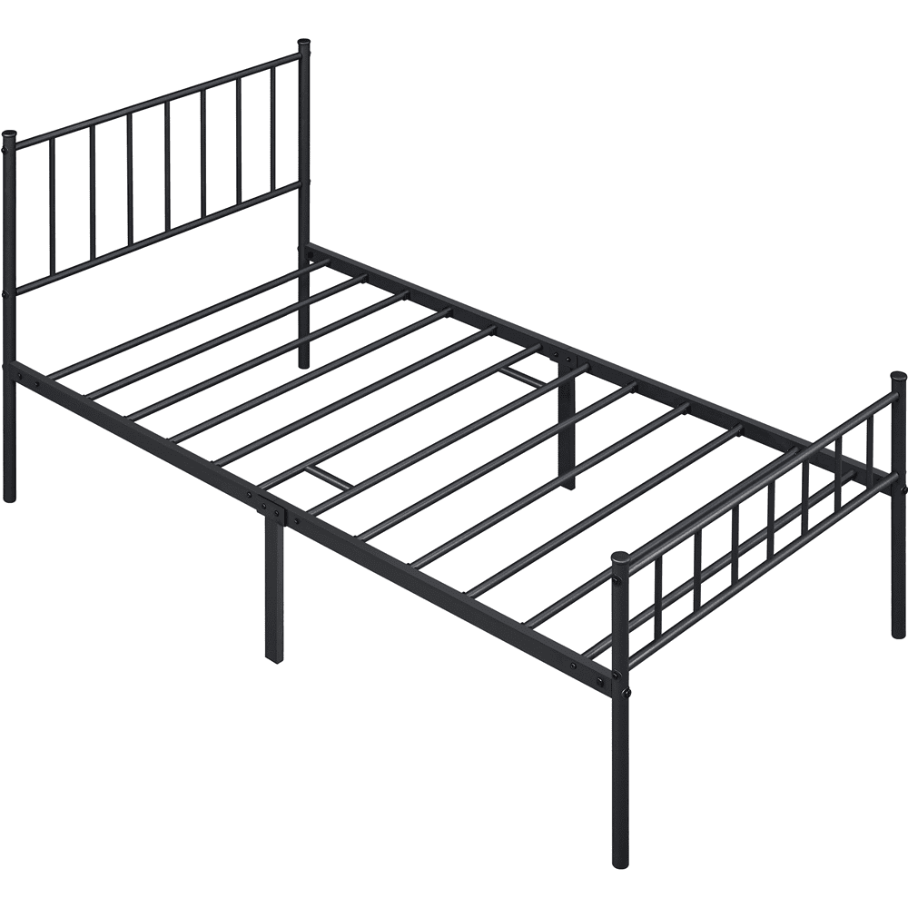 Renwick Metal Platform Bed with Spindle Headboard and Footboard, Adult, Twin Size, Black