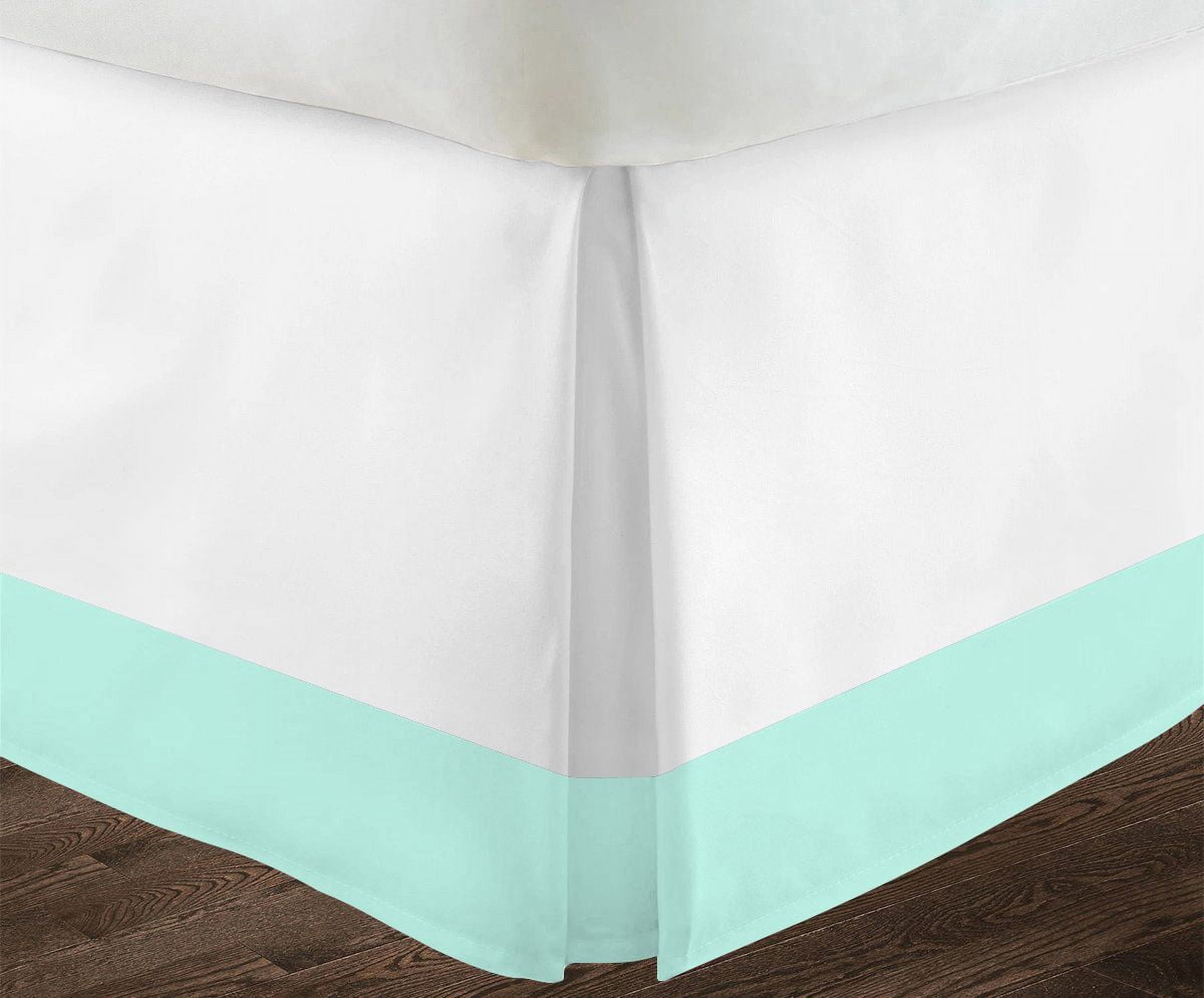 1 Piece Split Corner Two Tone Tailored Bed Skirt By D.N.G. BEDDINGS, King Size 18 Inch Deep Pocket, 800 TC, 100% Egyptian Cotton, Solid White/Aqua Blue Color.