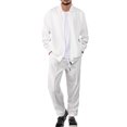 thumbnail image 2 of New Men Waffle Fitness Sports Set Breathable Long Sleeve Jacket Elastic Waist Pants Casual Outdoor Tracksuit Jogging Suit for Male 2-Piece Fashionable Sportswear Sets, 2 of 4