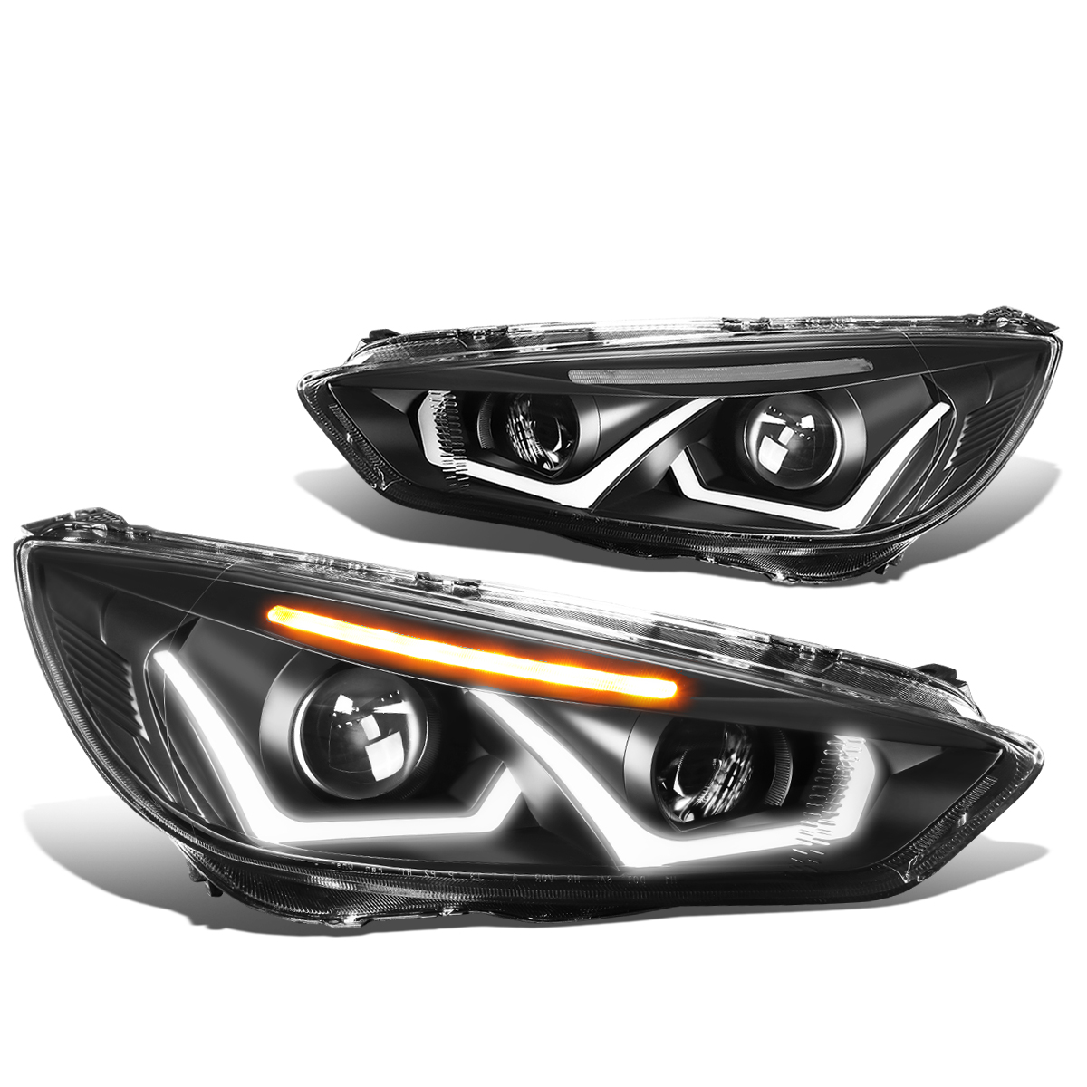 For 2015 to 2018 Ford Focus Dual HALO LED DRL Light Bar+Turn Signal
