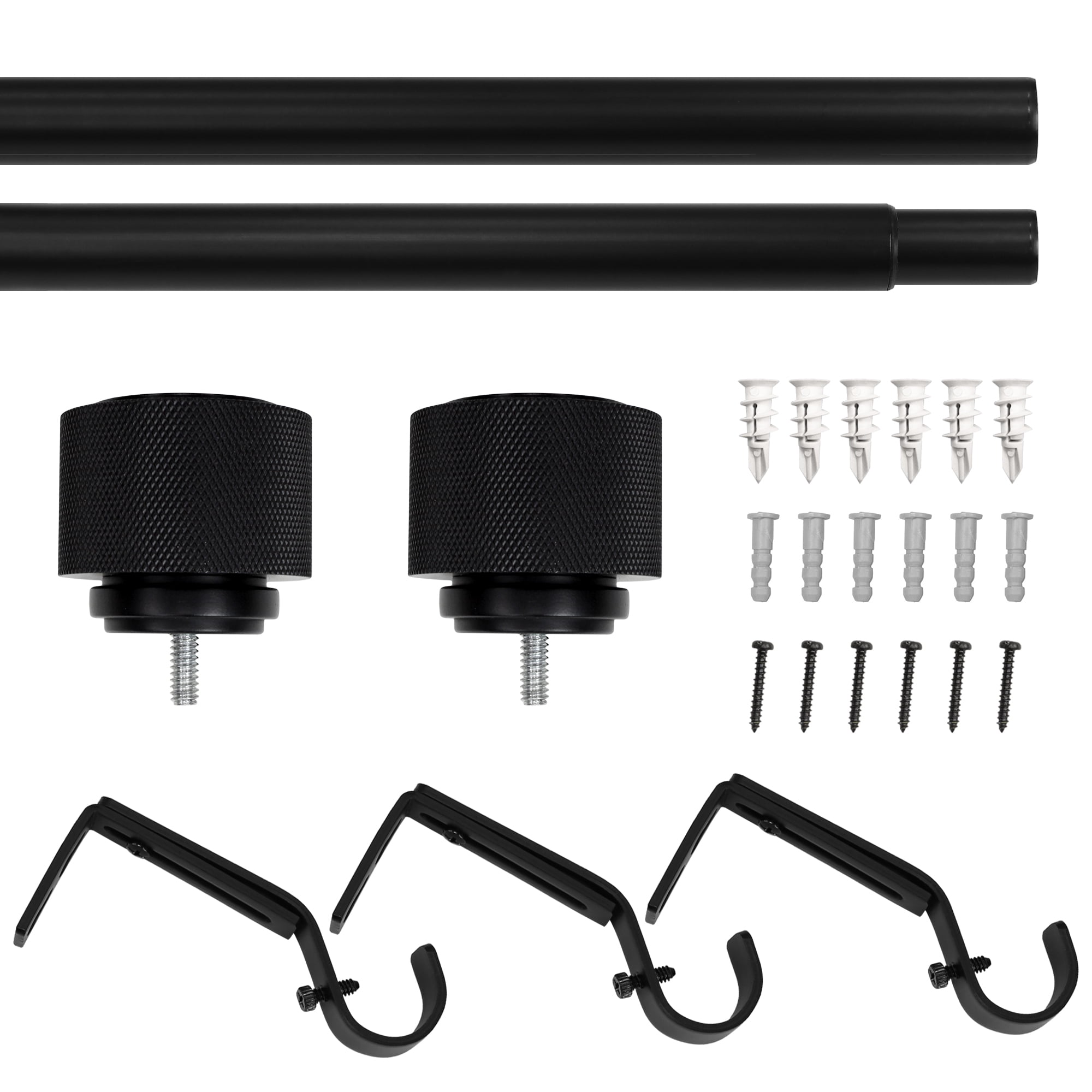 Better Homes & Gardens Modern 1 in Black End Cap Adjustable Single Curtain Rods, 120 in
