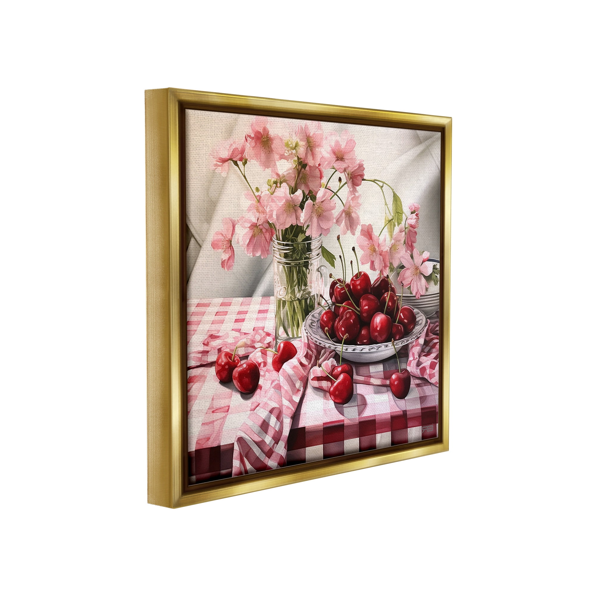 Stupell Industries Summer Cherries & Florals Food & Beverage Painting Gold Floater Framed Canvas Art Print Wall Art, 25 x 25