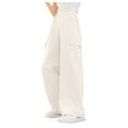 thumbnail image 4 of VUHXZWAF Girl's Cargo Sweatpants Wide Leg Pants Kids Drawstring High Waist Joggers with Pockets Size 140, 4 of 4