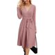 thumbnail image 3 of Vestido de suéter de invierno 2023 para mujer, manga larga, cuello en V, casual, cinturón de punto acanalado, vestidos de vacaciones con bolsillos, 3 of 5