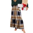thumbnail image 5 of Wutalume Women's Flowy Plaid Ruffled Long Skirt, High Waist Elastic Waistband, Vintage Inspired Pleated Skirt for Fall and Winter,Coffee S, 5 of 6