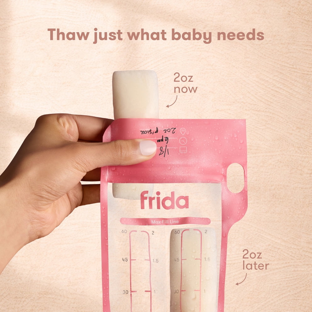 Frida Breastmilk Storage Bags, 50ct Split Stash Freeze & Thaw Milk Bag
