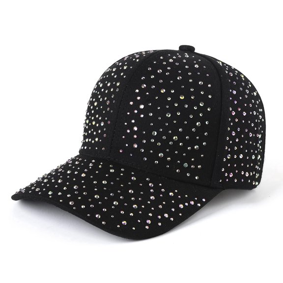 SAWOBUUN Women Studded Rhinestone Baseball Cap Bling Sequins Adjustable Hat Sparkle Sun Cap