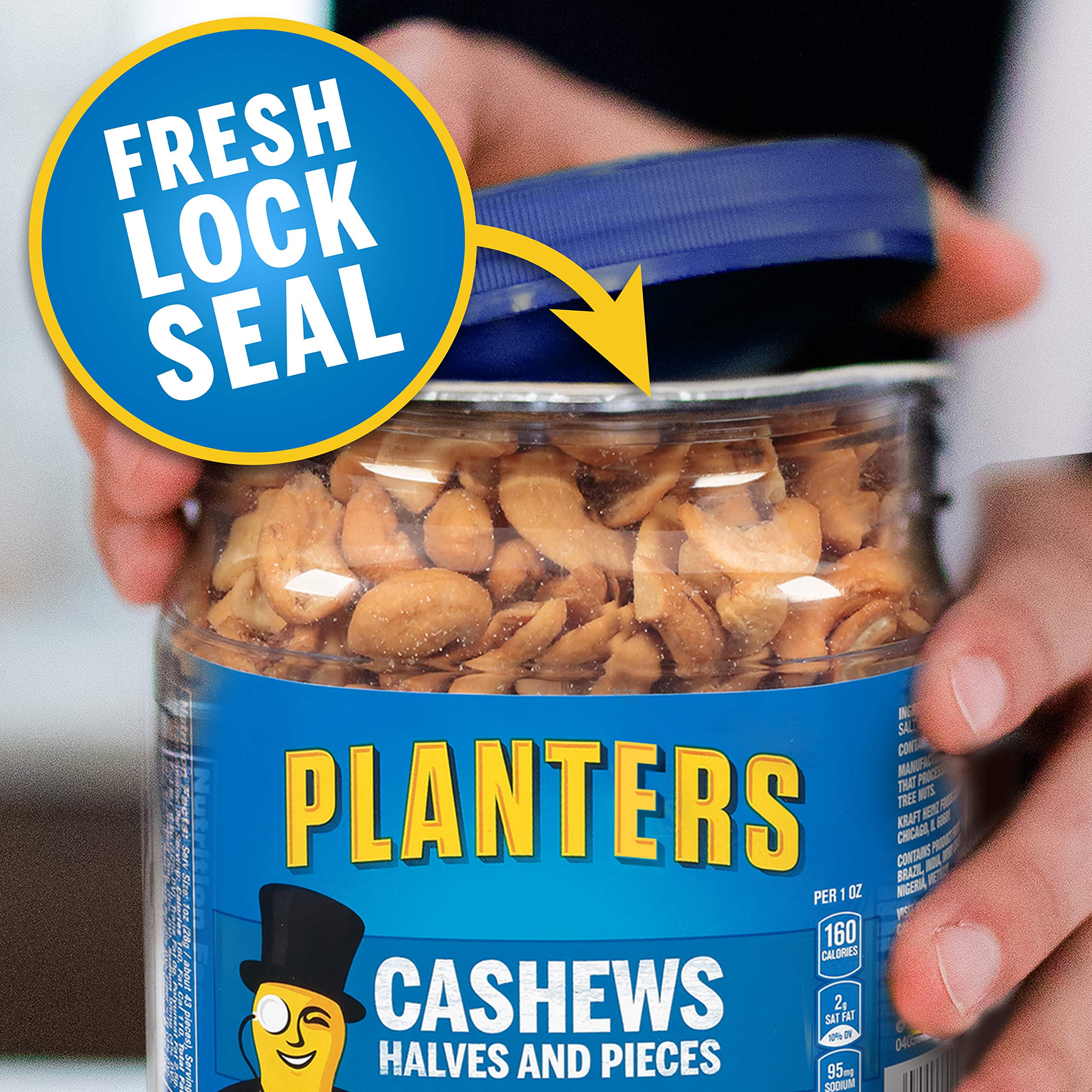 Resealable Canister Energy Snacks  Sn 26 oz Details about   PLANTERS Cashew Halves  Pieces 