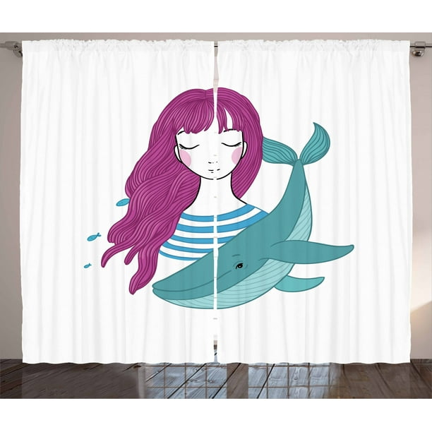 Girls Curtains 2 Panels Set Ilration Of A Teenage Girl With Closed Eyes And Funny Girls Curtains 2 Panels Set, Curtains For Teenage Girl