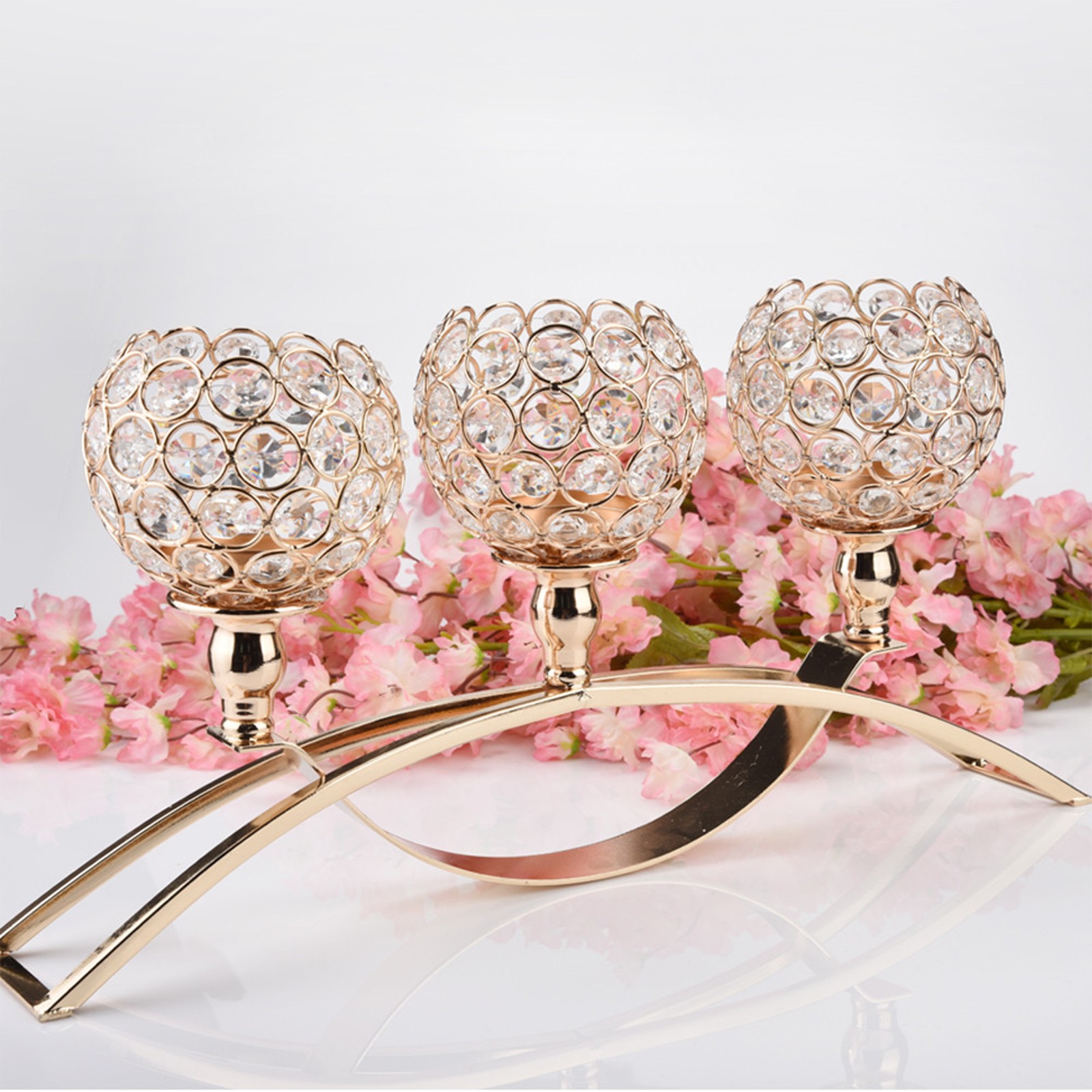 Floleo Crystal Candle Holders 3 Wick Gold Centerpiece Table Decorations For Dining Room Living Room Bling Votive Tealight Candle Holder Coffee Dining Table Centerpiece Decor Christmas Decorations