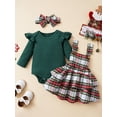 thumbnail image 2 of Arvbitana Baby Girls 3Pcs Outfits Solid Color Ribbed Long Sleeve Romper + Ruffles Plaid Suspender Skirts + Headband Sets Infant Daily Clothes 3M 6M 12M 18M, 2 of 9