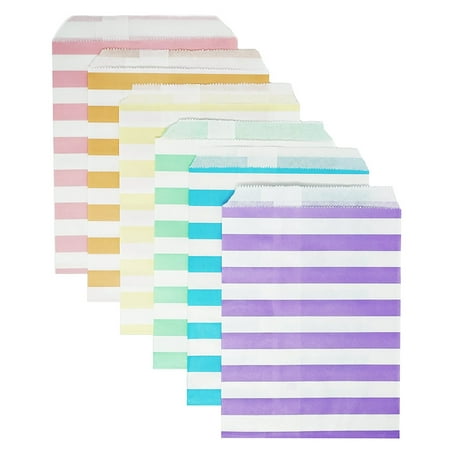 48 Pastel Rainbow Striped Stripes 5x7 Paper Treat Candy Bags Goody Favor Bags