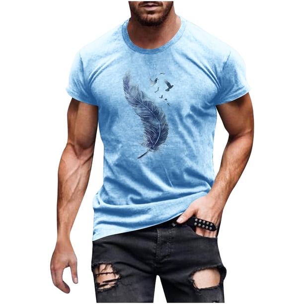 Hombres Pantalones Cortos de Manga Corta Impresa Casual Cuello Redondo Superior, Camisa de Moda para el Verano Y la Primavera