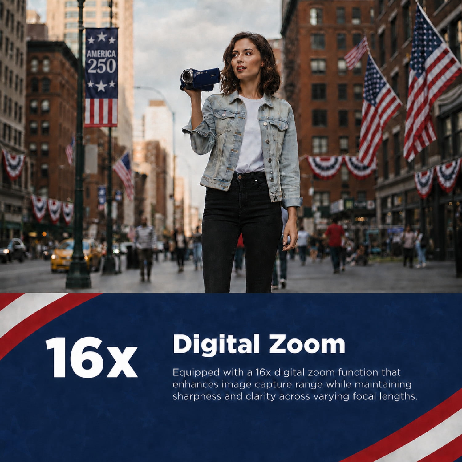 Vivitar PopCam America 250 Digital Camcorder – USA Celebration Edition, Old Glory Blue, 48MP, Full HD 1080P Video, 3" Flip Screen, 16X Digital Zoom Camcorder with Built-in Mic for Vlogging & Travel