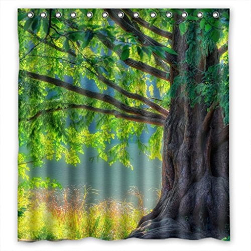 HelloDecor Fresh Green Forest Beauty Scene Shower Curtain Polyester