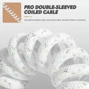 Mamba Snake C03 Coiled USB C Cable for Gaming Keyboard, Starlight Braided Mechanical Keyboard Cable with Gold Detachable Metal Aviator, Double-Sleeved, Pro Custom Type C Charging Keyboard Cable-White