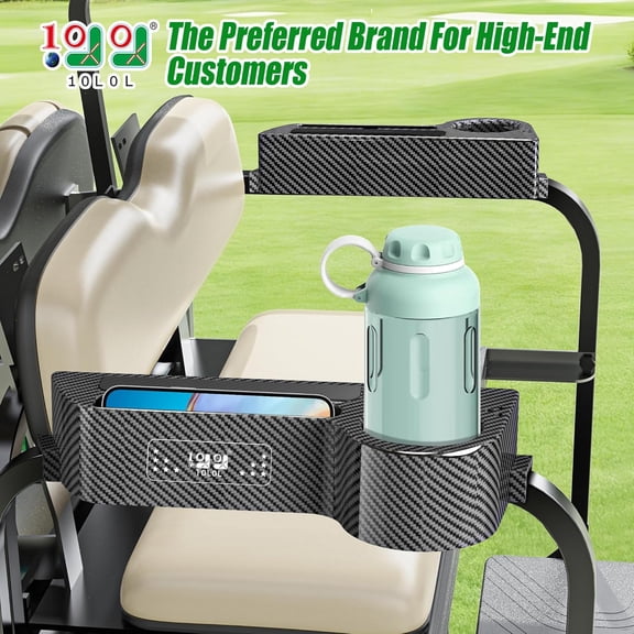 All-in-One Golf Cart Armrest with Cup Holder, No-Drill Installation for Yamaha Club Car EZGO, ABS Material, Built-in Phone Holder & Golf Tee Holder & Golf Ball Storage - (Fits 1"-1.25" Tube)