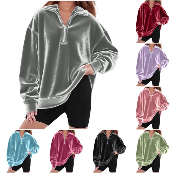 Djtdsds Girls Solid Oversized Velvet Half Zip Hoodie Long Sleeve Loose Daily Casual Kids Tops Grey,4-5 Years