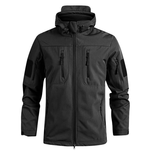 Men's Special Ops Military Tactical Soft Shell Winter Warm Fleece Lined Jacket Rain Hood Coat Hiking Snowboard for Skiing, Snowboarding and Winter Mountain Sports, Black, L