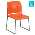 thumbnail image 3 of Flash Furniture 5 Pack HERCULES Series 880 lb. Capacity Orange Full Back Contoured Stack Chair with Gray Powder Coated Sled Base, 3 of 15