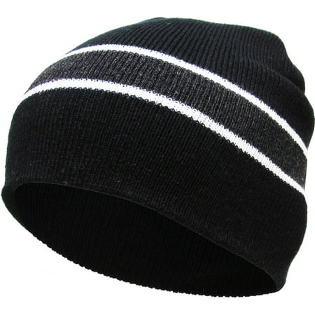 - Black Striped Short Beanie Skull Cap Solid Color Men Women Winter Ski Hat
