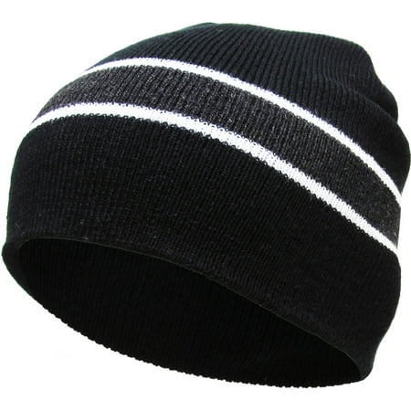 Black Striped Short Beanie Skull Cap Solid Color Men Women Winter Ski Hat