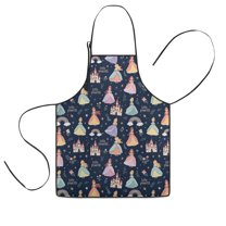 Dark Blue Little Princess Pattern Kids Aprons for Girls and Boys,Adjustable Neck Strap Toddler Aprons for Kids Cooking Baking,23.6"x19"