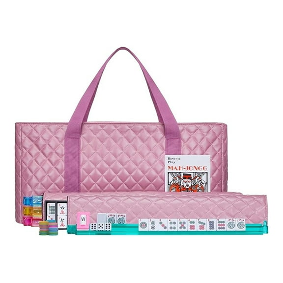 American Mahjong Set,Mahjong Tiles Set, Pink PU Carrying Bag,166 Premium Tiles,4 All-in-One Rack/Pushers,Western Mahjong with English Manual(Ma Jong,Mah-Jongg, Majiang)