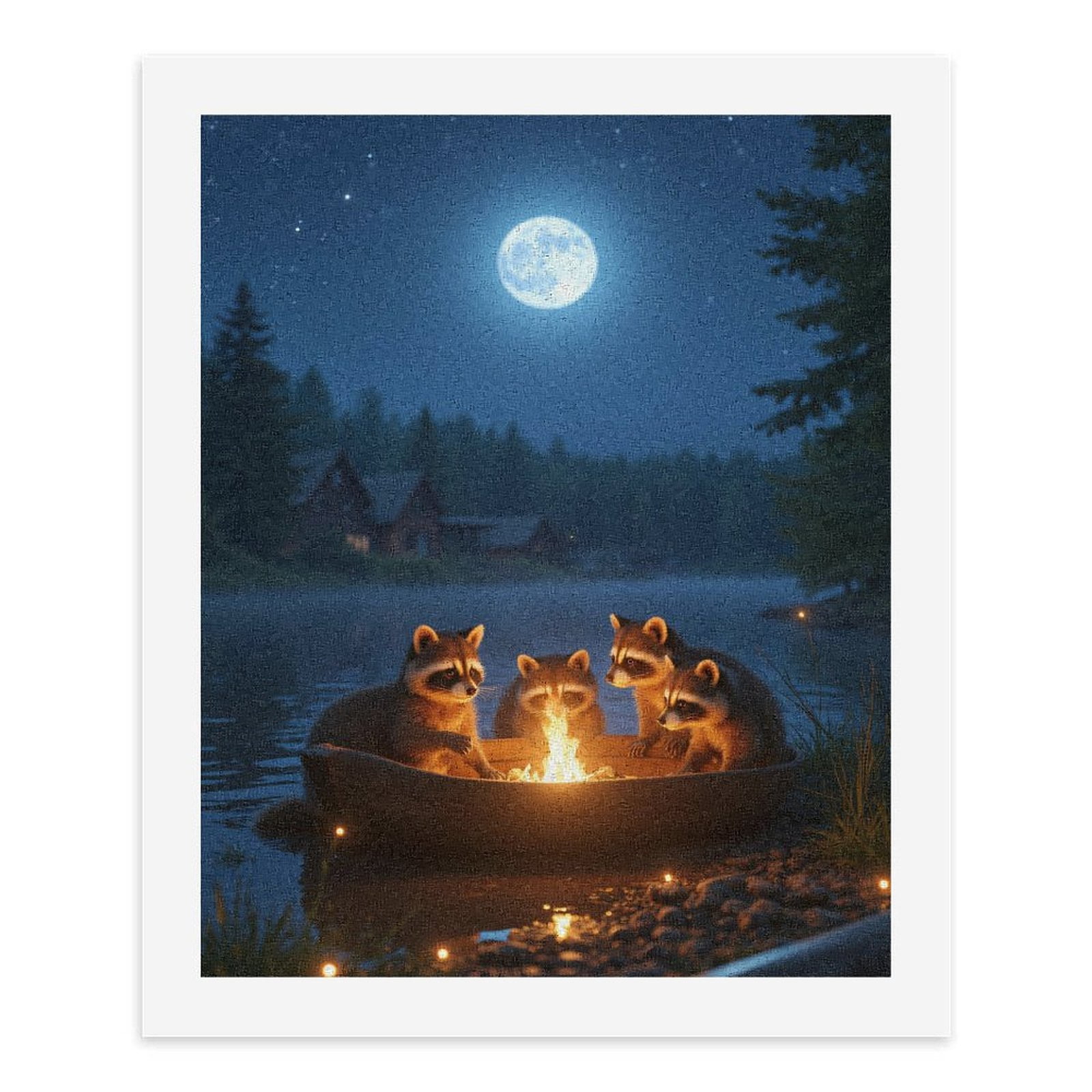 Paint by Numbers Kit for Adults, Raccoons Night Campfire Reflections Paint by Numbers, Easy Paint by Numbers Kit for Adults Beginner, DIY Adult Paint by Number Kits on Canvas, Home Decor
