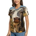 thumbnail image 2 of Honeii Countryside Flower Cow Print Women's Classic V-Neck T-Shirt,Womens Fashion Tops,Stylish Everyday Top for Women, Casual Summer Spring Outfits Clothes-Large, 2 of 5