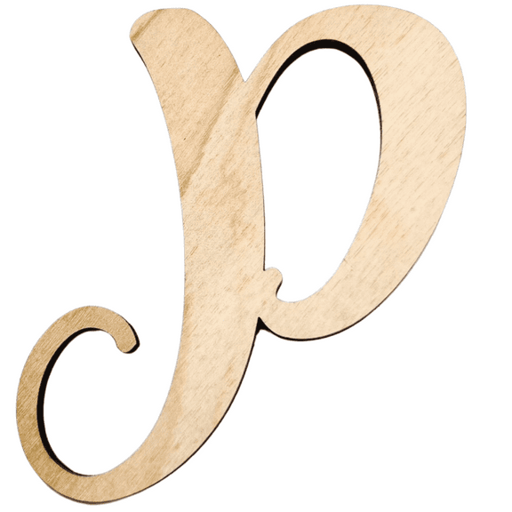 10" Tall BIRCH Wood Letter P | 1/4" Thick | Wood Craft Letter | Starfish Font | Script Font