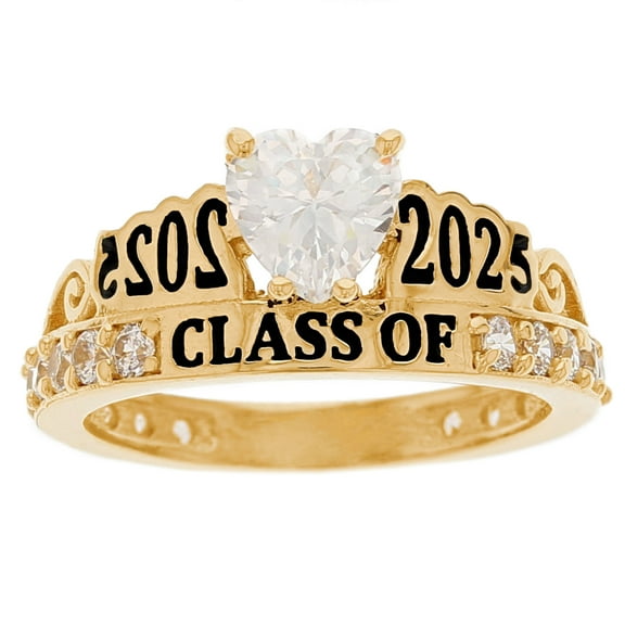 JackAni 14k Yellow Gold White CZ April Birthstone Gorgeous 2025 Graduation Ring - Size 5.00