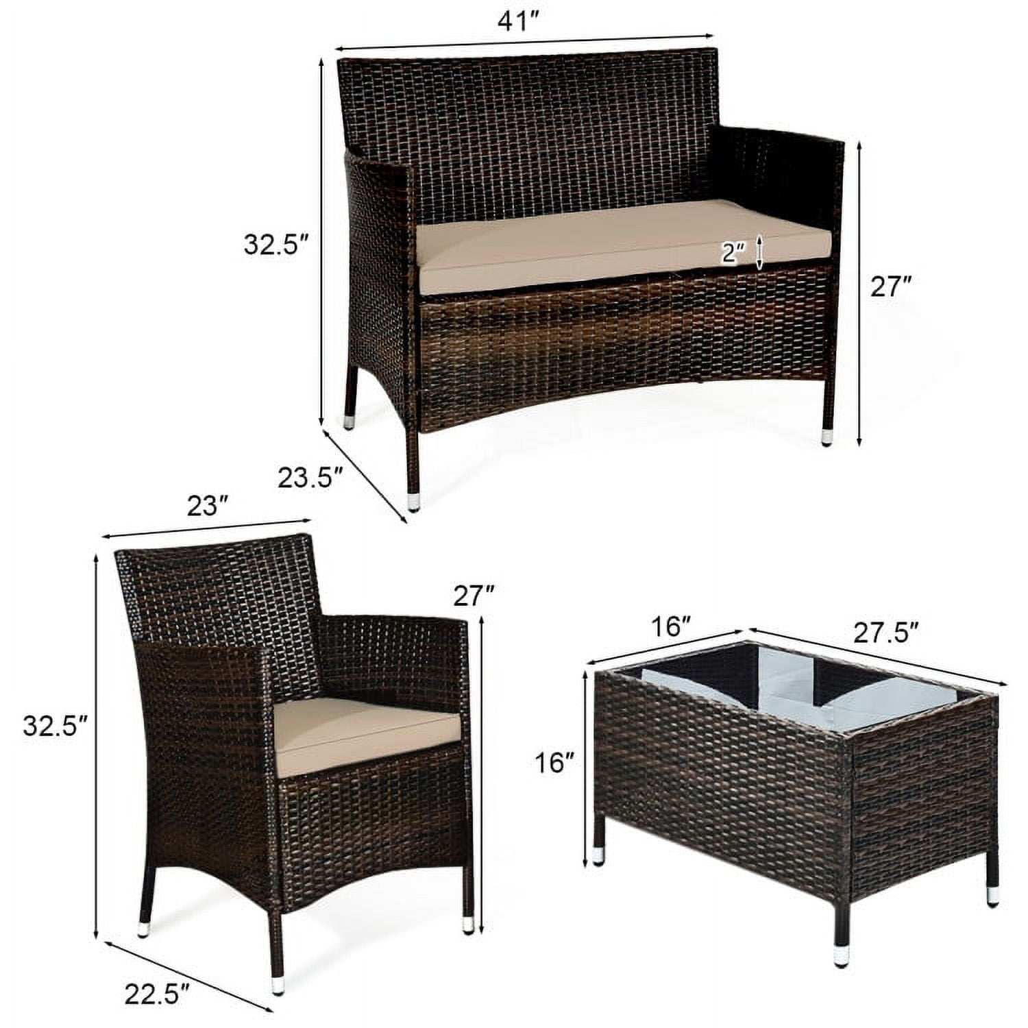 Aimee Lii 4 Pieces Patio Cushioned Wicker Conversation Set, Outdoor Sectional Set with with Glass Coffee Table, Beige & Gray Aimee Lii 4 Pieces Patio Cushioned Wicker Conversation Set, Outdoor Sectional Set with with Glass Coffee Table, Beige & Gray