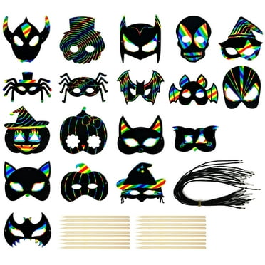 Wrapables 18pc Halloween Scratch Arts Masks, Rainbow Colored DIY Craft Mask