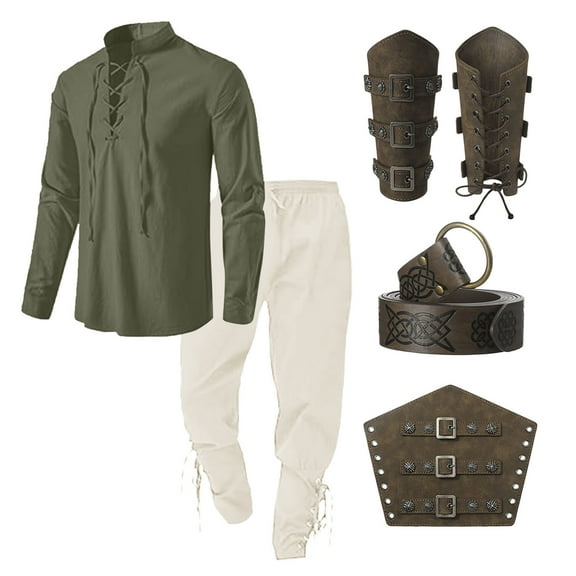 JIKNTTR Men's Slim Fit Suit Mens Clothing Vintage Classic Lace Up Shirt Shirt Pants Accessories Set Simple Versatile Pant Set