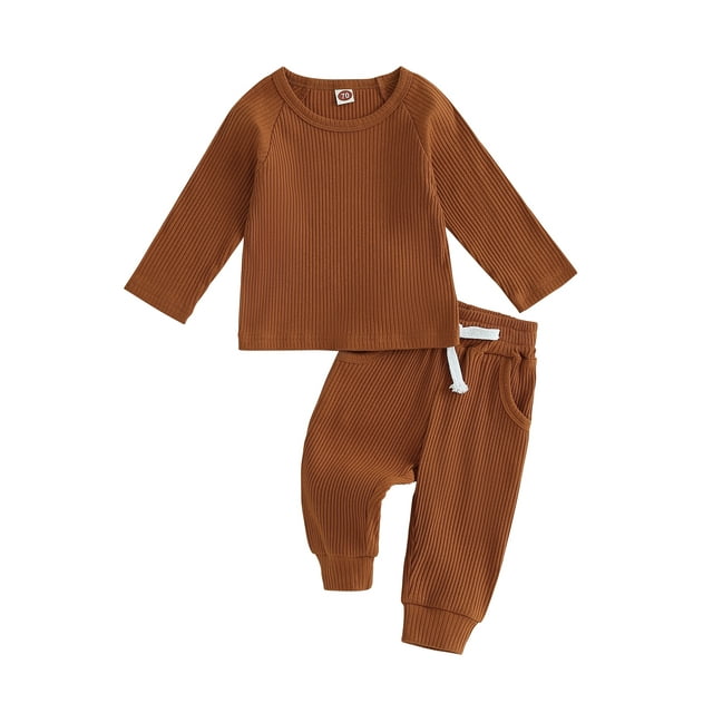 Qtinghua 2Pcs Toddler Baby Boy Fall Winter Outfits Long Sleeve Solid